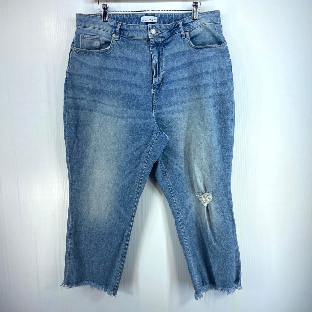 Loft The Curvy Straight Crop Blue Stretch Denim Jeans Womens Plus 33‎ 16 Petite